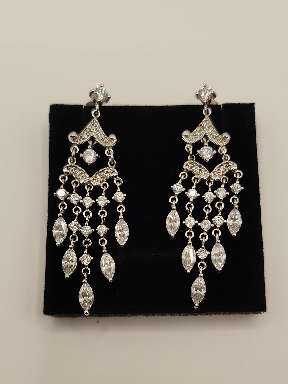 Silver Crystal Chandelier Drop Earrings - Elegant Wedding Jewelry